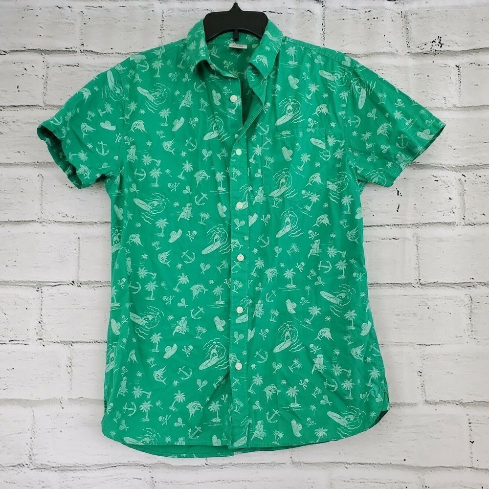 Hang Ten Surf Hawaiian Short Sleeve Shirt Button Up Tiki Men Size Small Green